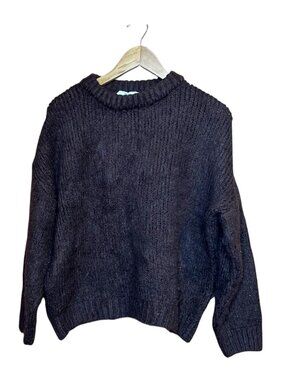 MNG Suit Womens Sweater S Chunky Dark Brown Ribbed Boxy Crew Neck Oversized Cozy